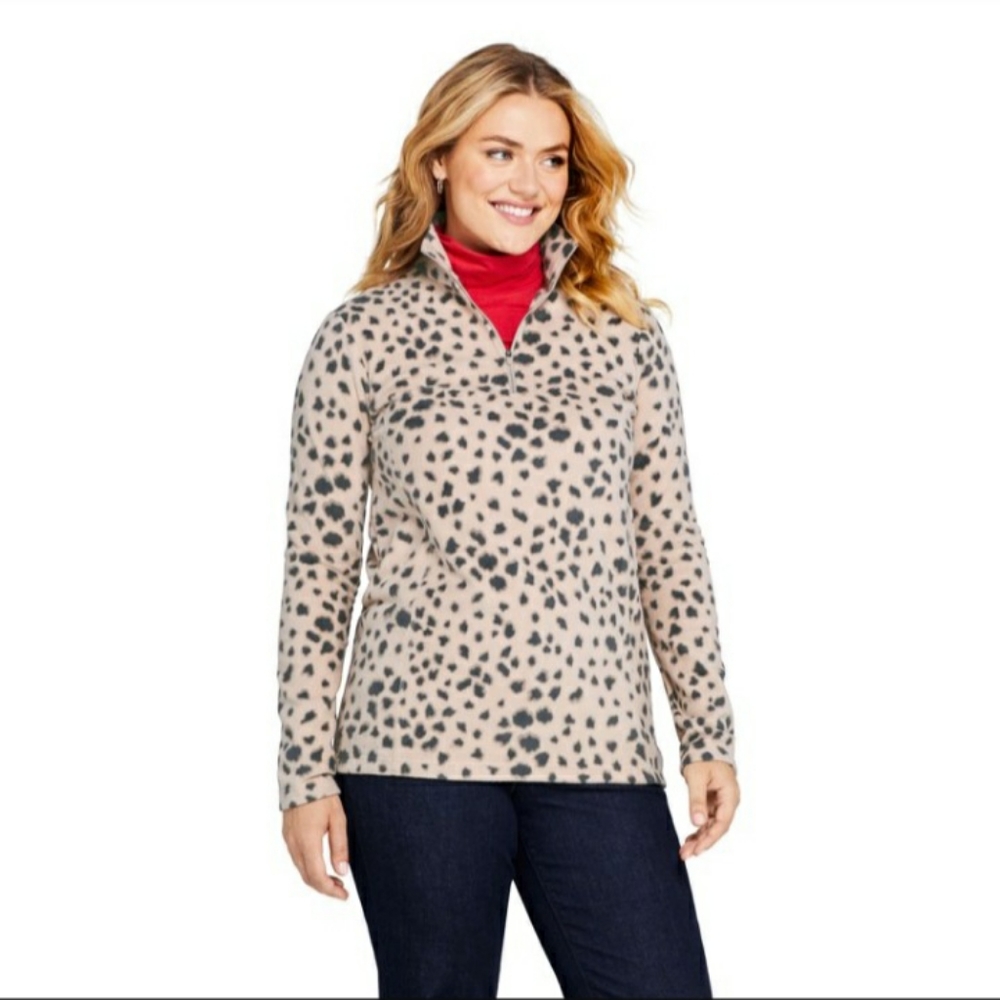Women's Tall Opul Pear Appal Print Quarter Zip Fleece Pullover Top Size L